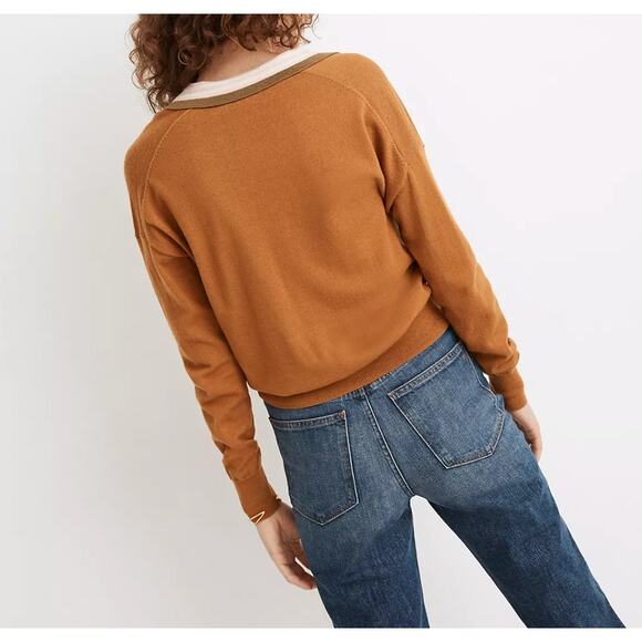 Madewell rust orange Colorblock Polo Long Sleeve Merino Wool Sweater - Picture 3 of 4